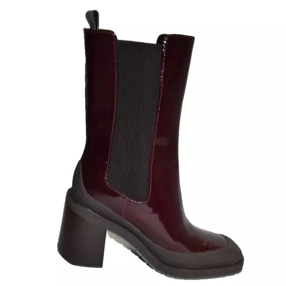 New! Tory Burch Expedition Patent Leather 6 M Chelsea Bordeaux Red Boots DD386 - Picture 4 of 7